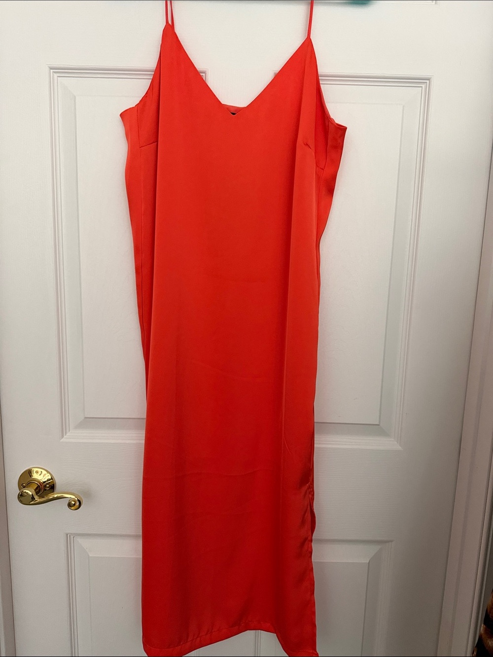 Shinestar Vibrant Red Slip Midi Dress with Spaghetti Straps